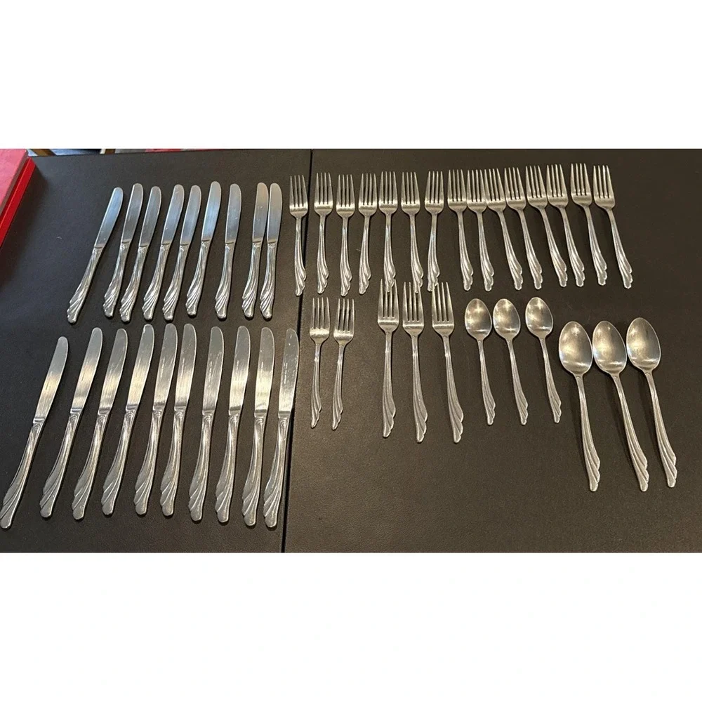 UNF1407 Korea Fan Ridges Pattern Flatware 45 Pieces Fork Knife Spoon Stainless